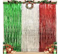 3pcs 2x1m Christmas Tinsel Foil Curtain Shimmer Silver Green Red Fringe Streamers Backdrop Props for Wedding Birthday Xmas Party Door Decoration
