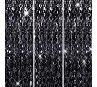 3pcs 3.2ft x 6.5ft Tinsel Curtain Decorations,Black Wavy Tinsel Foil Fringe Curtains Streamers Backdrop for Birthday,Halloween,Wizard,Wednesday,Graduation,Wedding,Stranger Theme Party Decoration
