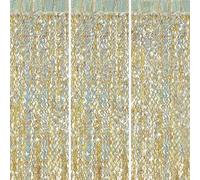 3pcs 3.2ft x 6.5ft Tinsel Curtain Decorations,Champagne Gold Wavy Tinsel Foil Fringe Curtains Streamers Backdrop for Birthday Wedding Baby Shower Graduation Bachelorette Holiday Party Decoration