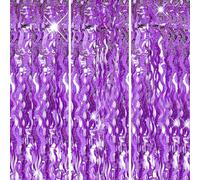 3pcs 3.2ft x 6.5ft Tinsel Curtain Decorations,Purple Wavy Tinsel Foil Fringe Curtains Streamers Backdrop for Girls Lady Birthday Baby Shower Mermaid Unicorn Fairy Princess Theme Party Supplies