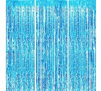 3pcs 3.2x6.5ft Glitter Blue Tinsel Curtain Door Streamers Fringe Foil Curtain Photo Backdrop Birthday Party Decorations for Boys Girls Baby Shower Frozen Stitch Party Decor Banner Blue