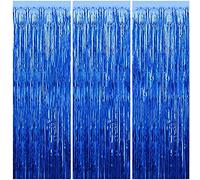 3pcs 3.2x6.5ft Glitter Dark Blue Tinsel Curtain Door Streamers Fringe Foil Curtain Backdrop Birthday Party Decorations for Boys Girls Baby Shower Graduation Stitch Party Decor Banner Blue