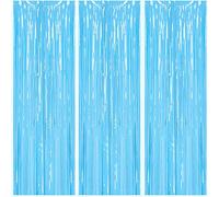 3pcs 3.2x6.5ft Glitter Sky Blue Tinsel Curtain Door Streamers Fringe Foil Curtain Photo Backdrop Birthday Party Decorations for Boys Girls Baby Shower Frozen Party Decor Banner Blue