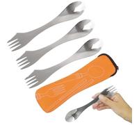 3PCS 3-in-1 Knife Fork Spoon Set, Stainless Steel Knife Fork Spoon Combo | with Storage Bag Unbreakable Reusable Camping Accessories Survival Equipment Hiking Picnic Travel Cutlery Daily Use Silver