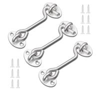 3Pcs 3 Inch Gate Hook and Eye Latch, 75mm/3inch Stainless Steel Gate Hook Cabin Hooks, Eye Latch Door Lock Hooks Lock, Apply to Wooden Gates, Window Brace Gate Door Catch(3inch)