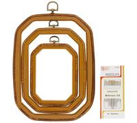 3Pcs 3 Sizes Bamboo Embroidery Hoops Rectangle Oval Circle Cross Stitch Hoop Ring with 16pcs Embroidery Needles for Art Craft Sewing(Rectangle)