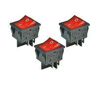 3PCS 30A 125/250V AC DPST 4 Pins 2 Position ON/Off Large Current Heavy Duty Boat Rocker Toggle Switch with Red LED Light(UL List)(30A 125V)