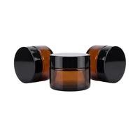 3Pcs 30ml (1oz) Amber Glass Refillable Cosmetic Cream Jar Pot Bottle Container Empty Face Cream Lip Balm Storage Container With Black Lids