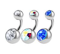 3PCS 316L Surgical Steel Short Belly Button Rings Studs 14 Gauge 1/4 6mm Clear AB Sapphire Shallow Navel Bars Jewellery 0636