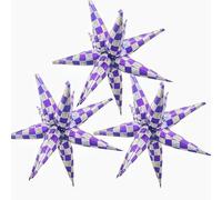 3Pcs 32in Purple & Iridescent Lavender Checkered Plaid Explosion Star Foil Balloons - Ideal for Princess, Gothic, Kpop Idol, Witch Theme & Teen Girl Birthday Party Decorations