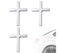 3pcs 3D Cross Stickers for Car, 2.5x1.8in/6.3x4.57cm Metal Jesus Cross Emblem Decal Self-Adhesive Christian Car Decorations for Exterior Trunk Tailgate Side Door (Silver)