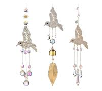 3PCS 3D Diamond Leaf Hanging Ornaments Hummingbird Crystal SunCatcher Pendant Outdoor Wind Chimes Ball House Garden Wall Decoration