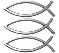 3PCS 3D Fish Car Sticker, Silver Jesus Fish Decal Emblem, 140x46x6mm Plastic Decal for Car, Motorcycle, Truck, Wall, Window
