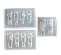 3PCS 3D Flower Mold for Nails Silicone Clear, DIY Exquisite Nail Molds with Lily, Rose, Butterfly Design for Resin Epoxy Professional Supplies Silicone Nail Art Molds 3D for Gel