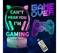 3Pcs 3D Illusion Gamer Night Light, Game Room Decor with Two-Colored Display+Timer, Gamer Gifts with Remote Control, Gaming Lamp for Boys Girls Men Bo