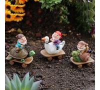 3PCS 3D Mini Gnome Statue, Gnome Riding Turtle, Duck, Snail Statue, Outdoor Fairy Garden Resin Crafts, Micro Landscape Ornaments, Landscaping DIY Garden Sculptures, Yard Lawn Home Decor (3 PCS)