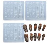 3PCS 3D Silicone Nail Art Mold, Steampunk Clock and Gears Design Templates, Mechanical Parts Resin Charms