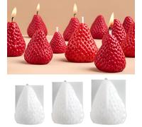 3Pcs 3D Strawberry Mold Silicone Strawberry Chocolate Fondant Mold DIY Candle Molds for Candle Making Candle Mold Silicone Molds for Cake Decorating Mousse Dessert Pastry Soap Mould(White)