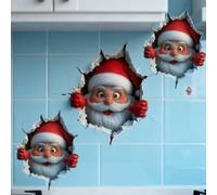 3Pcs 3D Wall-Breaking Santa Claus Sticker,3D Santa Claus Breaking The Wall Designs Peel and Stick Xmas,3DSelf-Adhesive Vinyl Sticker,Christmas W-All Stickers Funny Christmas WallDecor,for Door Window