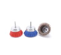 3Pcs 3Inch Nylon Filament Abrasive Wire Cup Brush Kit with 1/4 Inch Shank, Include Fine Medium Coarse Grit Removal Rust