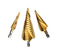 3pcs 4-12/20/32mm HSS Step Drill Bits Spiral Grooved Center Core Hole Cutter Hex Drill Titanium Cone Drill Bit