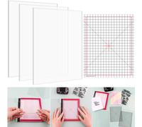 3PCS 4.75x6" Photopolymer Grip Mat with 6PCS Printed Guides for Stamping,Multi-Use Non-Slip Sticky Mats Fit In Stamp Positioning Tool for Card Making Hold Your Cardstock In Place When Stamping,Stencil