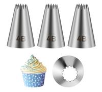 3Pcs 4b Piping Nozzle Large Star Piping Nozzle Icing Tips for Cake Decorating Star Tip Frosting Tips 4B Open Stars Cake Decorating Tip, Stainless Steel, Silver