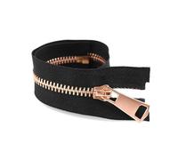 3Pcs 5# 15cm to 80cm Metal Zipper Auto Lock Open/Closed-End for Down Coat Sewing,Black Rose Gold,Open-End 60cm