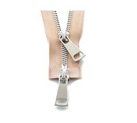 3Pcs 5# 70cm to 120cm Metal Zipper Double-Slider Open-End Auto Lock for Down Jacket Sewing,Apricot,120cm