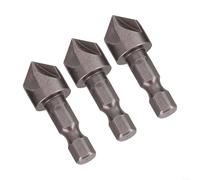 3pcs 5 Flute Countersink Drill Bits with Hex Shank for Woodworking and Soft Metal Applications, Designed to Create Clean 90 Degree Chamfered Holes
