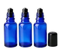 3PCS 50ml/ 1.67oz Roller Bottles Empty Refillable Blue Glass Roll-on Bottles with Stainless Steel Roller Balls and Black Cap for Essential Oil Lip Balms Attar Travel Container