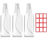 3pcs 50ml Spray Bottles, 1.69oz/50ml Clear Empty Fine Mist Plastic Mini Travel Bottle Set, Small Refillable Containers with Labels
