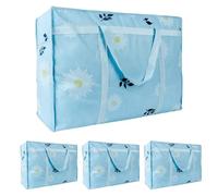 3Pcs 58L Large Clothes Storage Bag with Handles, Heavy Duty Moving Bags 58x40x25cm, Reusable Zip Packing Bags for Travel Home Dorm Christmas Storage (Blue)