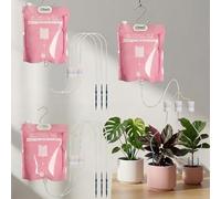 3PCS 6.5L Drip Irrigation Bags, Plant Watering Devices with Flow Control | Automatic Drip Bag with 3 Pipes, Separate Wide Water Inlet, 3 Hooks, Water Plants While Away, Vacation Watering Systems, Pink