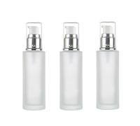 3PCS 60ml/2oz Empty Translucent Frosted Glass Cosmetic Lotion Pump Bottle Refillable Travel Toiletries Container Dispenser Vials Pot Jars with Plastic Lid for Cream Foundation Emulsion Essencial Oil