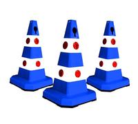 3Pcs 62CM Ultra Traffic Cone | Unbreakable Solid Body Reflective Traffic Cone with Cat-Eyes Lenses | High Visibility Safety Cone | Parking Cone with Chain and Sign Attaching Socket (Blue)