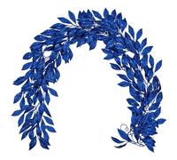 3PCS 6FT Glittery Christmas Garlands with Hanging Rings, 180CM Artificial Magnolia Leaf Garland with Sequins for Xmas Tree, Blue Fake Leaves for Fireplace, Front Door, Stairs, Home Decor, Window