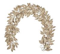 3PCS 6FT Glittery Christmas Garlands with Hanging Rings, 180CM Artificial Magnolia Leaf Garland with Sequins for Xmas Tree, Champagne Gold Fake Leaves for Fireplace, Front Door, Stairs, Home Decor