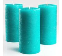 3Pcs 7.5 x 15 CM Pillar Candles, Unscented Handpoured Weddings, Home Decoration, Restaurants, Spa, Church Smokeless Cotton Wick, Turquoise