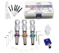 3pcs 7 Pin Stainless Steel Adjustable Tubular Lock Pick Tool and Transparent 7 Pin Tubular Lock with Broken Key Extractor Set (Blue Key Combination)