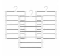 3PCS 7-Tier Trouser Hangers, Space Saving Wardrobe Organiser, White | Multi-Layer Storage for Trousers, Jeans, Scarves, Ties & Towels to Keep Clothing Neater and Easier to Find