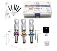3pcs 7Pins Stainless Steel Adjustable Tubular Picks Lock Tool and Transparent Plum Flower Lock with Broken Key Extractor Set (Black Key Combination)