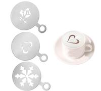 3Pcs 8.5x12cm Silver Stainless Steel Coffee Stencils, Reusable Latte Art Templates, for Cappuccino, Hot Chocolate, Cakes, Cupcakes, Home Baking and Coffee Shop Decorating