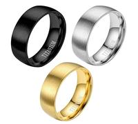 3Pcs 8MM Titanium Steel Brushed Band Rings Set Simple Cool Wedding Engagement Promise Comfort Ring for Men Boy Gold Silver Black Size 6-13, 4 UK, Metal, No Gemstone