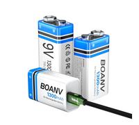 3PCS 9V Rechargeable Batteries 1300mAh, 9V Rechargeable USB Lithium Long Lasting Battery, with 2 in 1 Charging Cable, for Smoke Detectors, Alarms, Keypad, Microphone