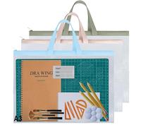 3PCS A3 Art Portfolio Bag Waterproof Mesh Folder Transparent Painting Folder Handle Poster Organizer Thickened Double-Layer Plastic Bag Art Portfolio Case for Paintings Homework File Storage