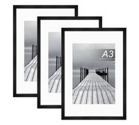 3pcs A3 Picture Frame A3 Black Photo Frame 29.7 x 42cm Wood Frames Poster Certificate Frame for Wall Mounting Landscape or Portrait Orientation