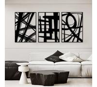 3Pcs Abstract Black Metal Wall Art, 3D Textured Wall Decor, Modern Hollow Out Design Wall Sculptures, Minimalist Line Art for Living Rooms Offices Restaurants (16in x 11in)