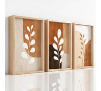 3Pcs Abstract Boho Canvas Wall Art Set, Botanical Leaf Branch Colour Block Brown Minimalist Home Wall Decor Canvas Poster, Unframed Art Print for Living Room Bedroom Office, 30 x 40 cm X3