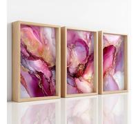 3Pcs Abstract Canvas Wall Art Set, Marble Texture Line Gradient Magenta Pink Purple Luxury Home Wall Decor Canvas Poster, Unframed Art Print for Living Room Bedroom Office, 40 x 50 cm X3